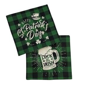 Unused Set of 2 St. Patrick's Day Green Plaid Throw Pillow Covers 17x18